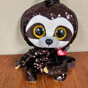 TY Sequin backpack Sloth dangler Plush with Gold Accents